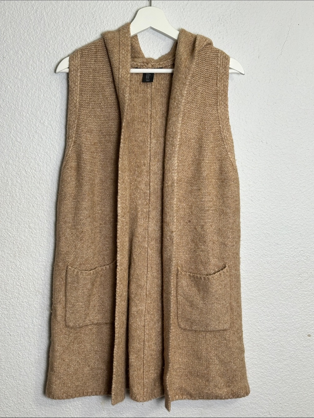 Tahari‎ Hooded Cardigan Vest Merino Wool Blend Open Front Sleeveless Medium